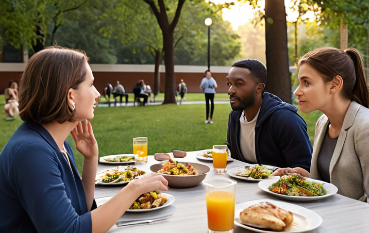**
A diverse group of people engaging in active listening. Some are in a park setting, others in a modern office, and a family is gathered at a dinner table. Emphasize genuine connection, eye contact, and empathetic body language. Soft, warm lighting. Focus on the human element, illustrating the importance of active listening in various everyday scenarios.
**